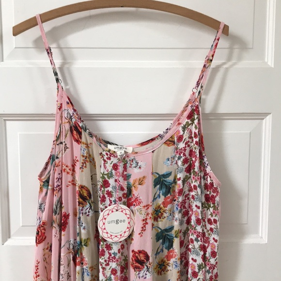 NWT Umgee size Medium sun dress pink florals multi pattern patchwork cute Summer - Picture 2 of 13